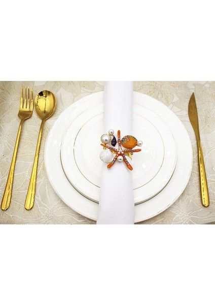 6 Adet Denizyıldızı Peçete Halkaları, Inci Taklidi Okyanus Denizcilik Peçete Halkası Sahipleri Düğün Için Parti, Masa Süsü, Vb, Turuncu (Yurt Dışından) fırsatları