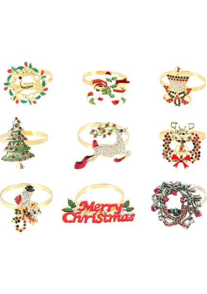 9 Parça Noel Peçete Halkaları Seti Metal Noel Peçete Tutucu Peçete Halkası Dekor (Yurt Dışından) fiyatları