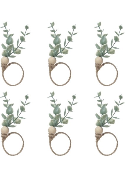 Peçete Halkaları 6 Set Rustik Okaliptüs Ahşap Peçete Halkaları Boho Yaprak Ahşap Boncuk Çiftlik Evi Peçete Halkası Tutucu (Yurt Dışından)