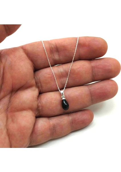 Oltu Taşlı 925 Ayar Gümüş Damla Kolye