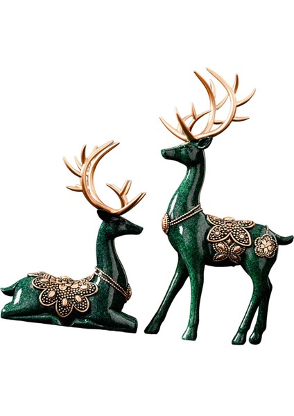2 Figürleri Dekorları Ren Ği Heykelleri Noel Çift Elk Heykelleri Yeşil (Yurt Dışından) fiyatları