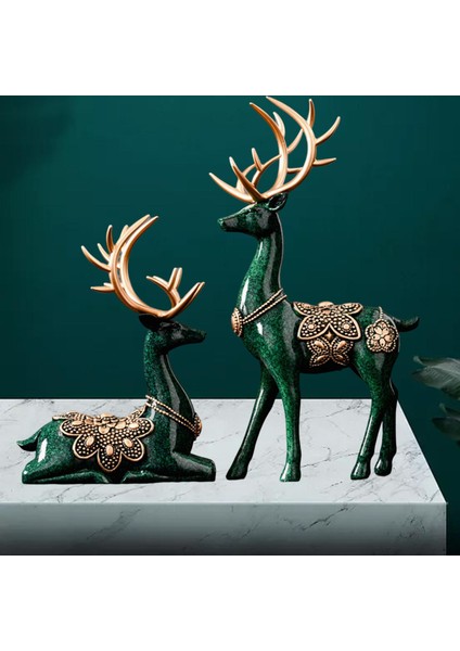 2 Figürleri Dekorları Ren Ği Heykelleri Noel Çift Elk Heykelleri Yeşil (Yurt Dışından) modelleri