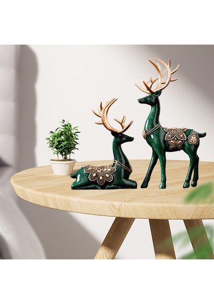 2 Figürleri Dekorları Ren Ği Heykelleri Noel Çift Elk Heykelleri Yeşil (Yurt Dışından) fırsatları