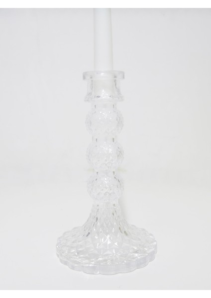 20 cm Rölyef Kabartmalı Kristal Cam Şamdan Mumluk ve Mum Seti fiyatları