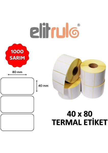 Elitrulo Termal Barkod Etiketi 40x80 mm 1000 Adet Mat Beyaz Rulo ile Yüksek Kalite