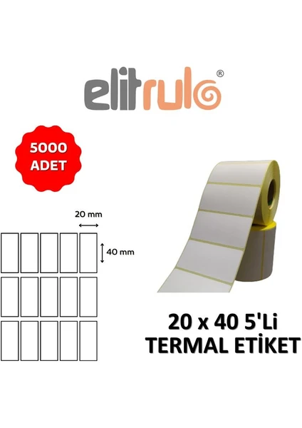 Elit Rulo Barkod Etiketi 20X40 5 Li Termal - 5000 Adet