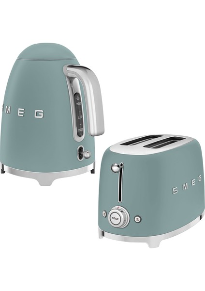 Smeg 50's Style Special Edition Mat Zümrüt Yeşil Kettle ve 1x2 Ekmek Kızartma Makinesi Seti