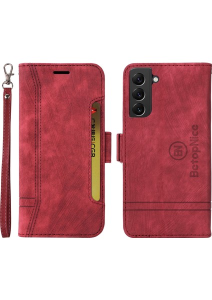 Samsung Galaxy S22 Plus Bilek Kayışlı Flip Cüzdan Telefon Kılıfı Pu Deri Kart Yuvası Kılıfı (Yurt Dışından)