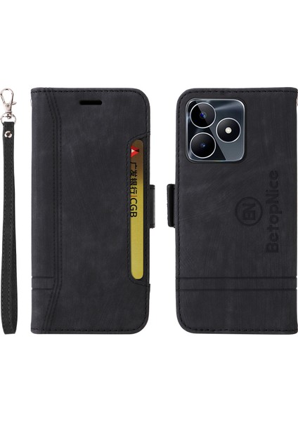Oppo Realme C53 Bilek Kayışlı Flip Cüzdan Telefon Kılıfı Pu Deri Kart Yuvası Kılıfı (Yurt Dışından) fırsatları