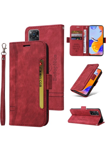 Xiaomi Redmi Note 11 Pro Bilek Kayışlı Flip Cüzdan Telefon Kılıfı Pu Deri Kart Yuvası Kılıfı (Yurt Dışından)