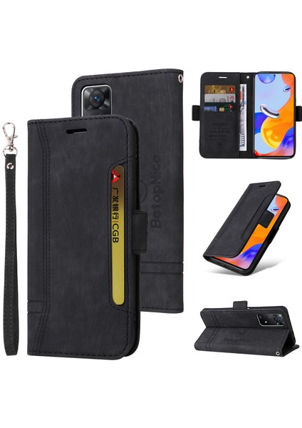 Xiaomi Redmi Note 11 Pro Bilek Kayışlı Flip Cüzdan Telefon Kılıfı Pu Deri Kart Yuvası Kılıfı (Yurt Dışından)