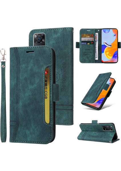 Xiaomi Redmi Note 11 Pro Bilek Kayışlı Flip Cüzdan Telefon Kılıfı Pu Deri Kart Yuvası Kılıfı (Yurt Dışından)