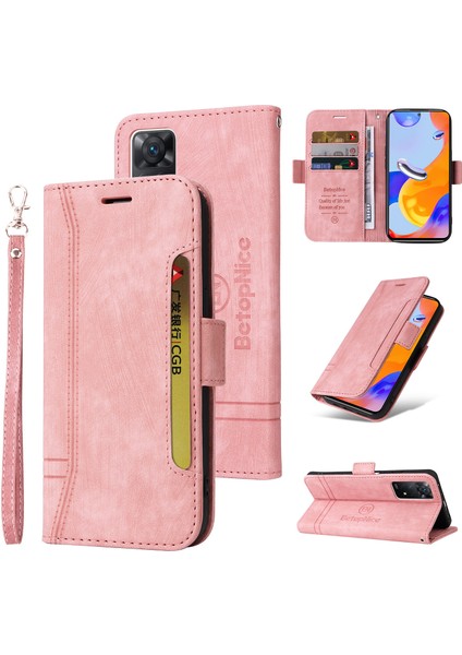 Xiaomi Redmi Note 11 Pro Bilek Kayışlı Flip Cüzdan Telefon Kılıfı Pu Deri Kart Yuvası Kılıfı (Yurt Dışından)