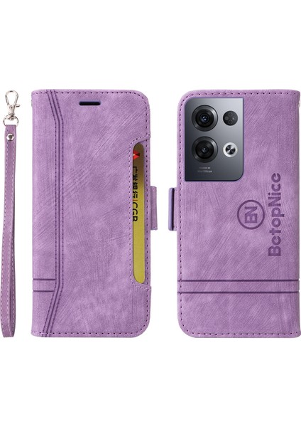 Oppo Reno 8 Pro 5g Bilek Kayışlı Flip Cüzdan Telefon Kılıfı Pu Deri Kart Yuvası Kılıfı (Yurt Dışından)