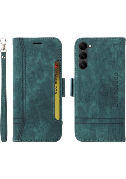Samsung Galaxy S23 Plus Bilek Kayışlı Flip Cüzdan Telefon Kılıfı Pu Deri Kart Yuvası Kılıfı (Yurt Dışından)