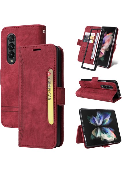 Samsung Galaxy Z Fold 3 Bilek Kayışlı Flip Cüzdan Telefon Kılıfı Pu Deri Kart Yuvası Kılıfı (Yurt Dışından)