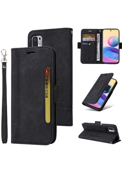 Xiaomi Redmi Note 10 5g Bilek Kayışlı Flip Cüzdan Telefon Kılıfı Pu Deri Kart Yuvası Kılıfı (Yurt Dışından)