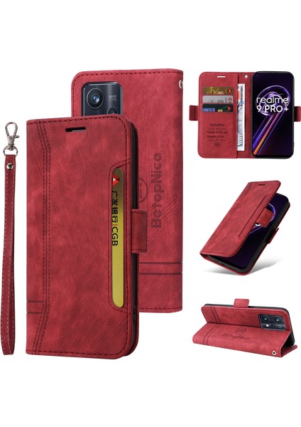 Oppo Realme 9 Pro+ Bilek Kayışlı Flip Cüzdan Telefon Kılıfı Pu Deri Kart Yuvası Kılıfı (Yurt Dışından)