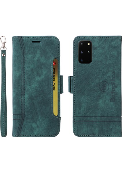 Samsung Galaxy S20 Plus Bilek Kayışlı Flip Cüzdan Telefon Kılıfı Pu Deri Kart Yuvası Kılıfı (Yurt Dışından)
