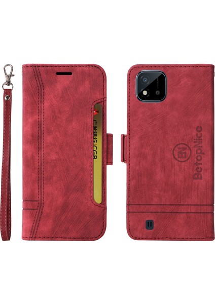 Realme C20/C11 2021 Bilek Kayışlı Flip Cüzdan Telefon Kılıfı Pu Deri Kart Yuvası Kılıfı (Yurt Dışından) fırsatları
