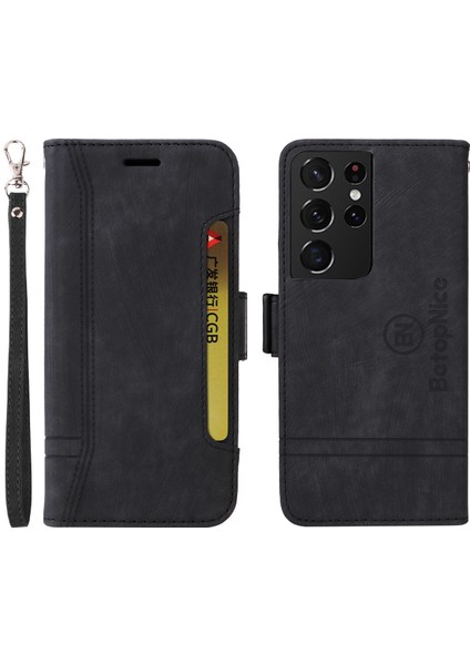Samsung Galaxy S21 Ultra Bilek Kayışlı Flip Cüzdan Telefon Kılıfı Pu Deri Kart Yuvası Kılıfı (Yurt Dışından) fırsatları