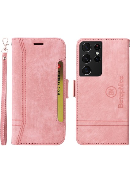 Samsung Galaxy S21 Ultra Bilek Kayışlı Flip Cüzdan Telefon Kılıfı Pu Deri Kart Yuvası Kılıfı (Yurt Dışından) fırsatları