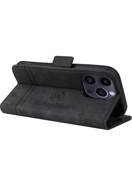 Apple iPhone 15 Pro Max Bilek Kayışlı Flip Cüzdan Telefon Kılıfı Pu Deri Kart Yuvası Kılıfı (Yurt Dışından)