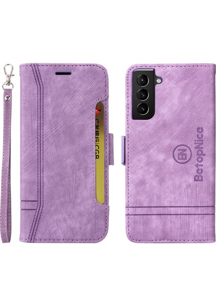 Samsung Galaxy S21 Plus Bilek Kayışlı Flip Cüzdan Telefon Kılıfı Pu Deri Kart Yuvası Kılıfı (Yurt Dışından)