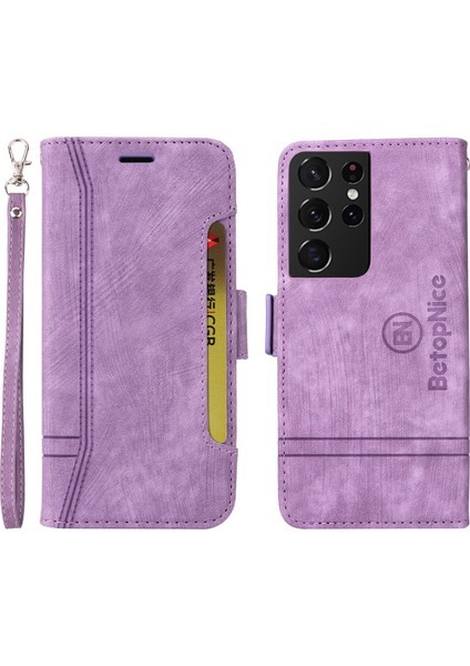 Samsung Galaxy S21 Ultra Bilek Kayışlı Flip Cüzdan Telefon Kılıfı Pu Deri Kart Yuvası Kılıfı (Yurt Dışından) fırsatları