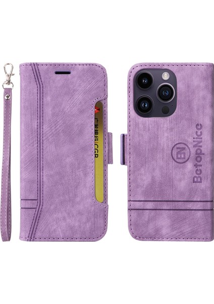 Apple iPhone 15 Pro Max Bilek Kayışlı Flip Cüzdan Telefon Kılıfı Pu Deri Kart Yuvası Kılıfı (Yurt Dışından)