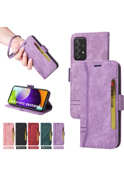 Samsung Galaxy A52/A52S Bilek Kayışlı Flip Cüzdan Telefon Kılıfı Pu Deri Kart Yuvası Kılıfı (Yurt Dışından)