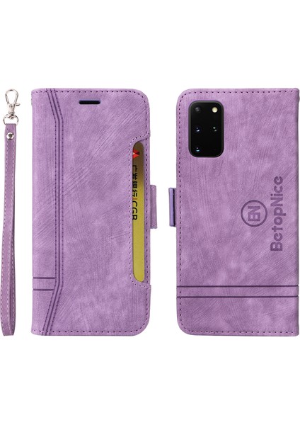 Samsung Galaxy S20 Plus Bilek Kayışlı Flip Cüzdan Telefon Kılıfı Pu Deri Kart Yuvası Kılıfı (Yurt Dışından)