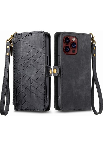 Apple iPhone 15 Pro Max Cüzdan Kılıf Kelebek Kabartmalı Pu Deri Kickstand Kart Yuvaları Flip Folyo Kapak (Yurt Dışından)