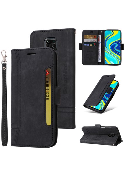 Xiaomi Redmi Note 9 Pro/9s Bilek Kayışlı Flip Cüzdan Telefon Kılıfı Pu Deri Kart Yuvası Kılıfı (Yurt Dışından)