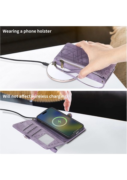 Apple iPhone 15 Pro Max Cüzdan Kılıf Kelebek Kabartmalı Pu Deri Kickstand Kart Yuvaları Flip Folyo Kapak (Yurt Dışından)