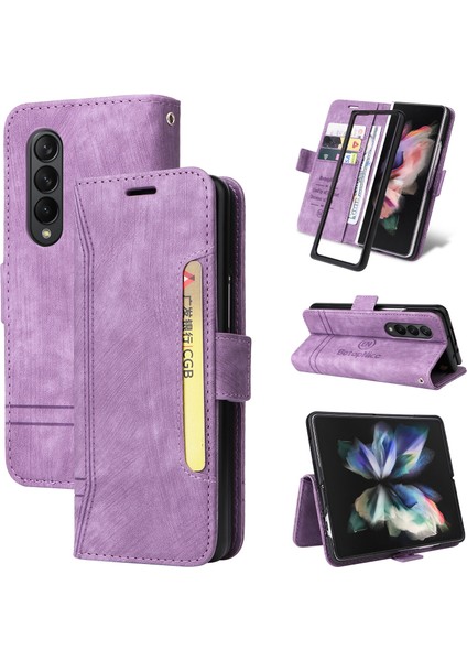 Samsung Galaxy Z Fold 3 Bilek Kayışlı Flip Cüzdan Telefon Kılıfı Pu Deri Kart Yuvası Kılıfı (Yurt Dışından)