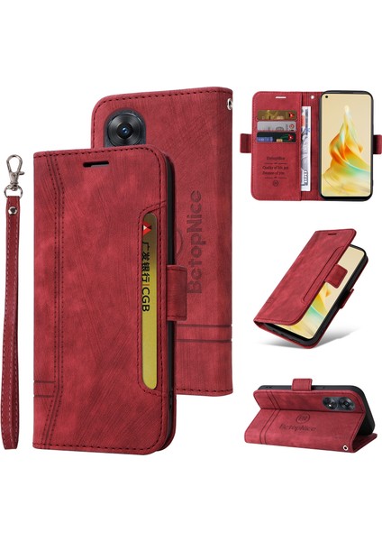 Oppo Reno 8t 4g Bilek Kayışlı Flip Cüzdan Telefon Kılıfı Pu Deri Kart Yuvası Kılıfı (Yurt Dışından)