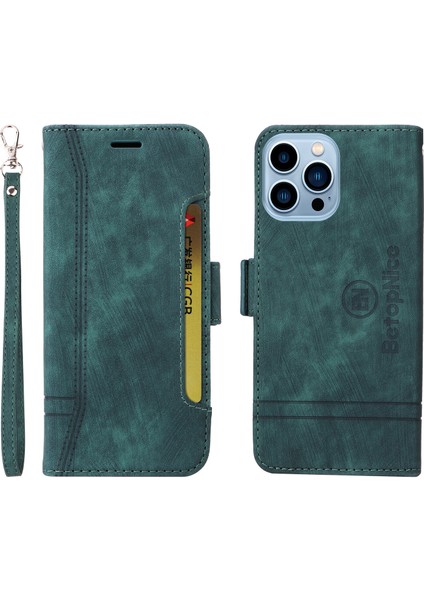 Apple iPhone 13 Pro Max Bilek Kayışlı Flip Cüzdan Telefon Kılıfı Pu Deri Kart Yuvası Kılıfı (Yurt Dışından)