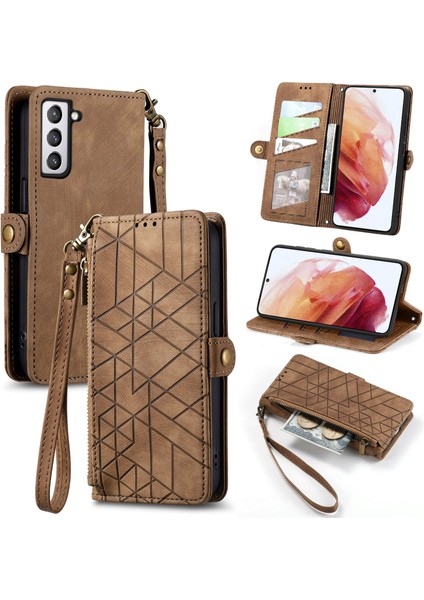 Samsung Galaxy S21 Cüzdan Kılıf Kelebek Kabartmalı Pu Deri Kickstand Kart Yuvaları Flip Folyo Kapak (Yurt Dışından)