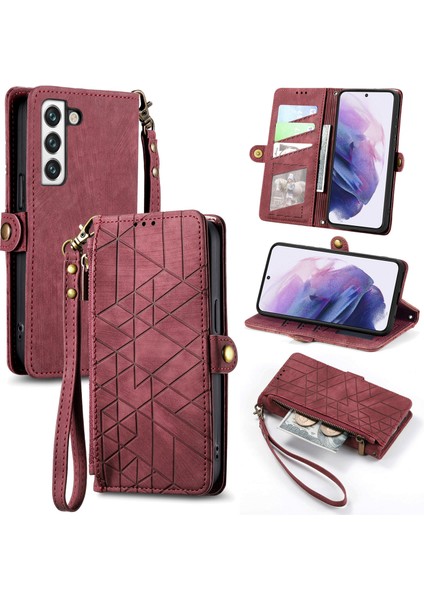 Samsung Galaxy S22 Cüzdan Kılıf Kelebek Kabartmalı Pu Deri Kickstand Kart Yuvaları Flip Folyo Kapak (Yurt Dışından)