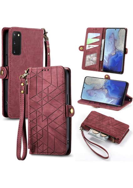 Samsung Galaxy S20 Plus Cüzdan Kılıf Kelebek Kabartmalı Pu Deri Kickstand Kart Yuvaları Flip Folyo Kapak (Yurt Dışından)