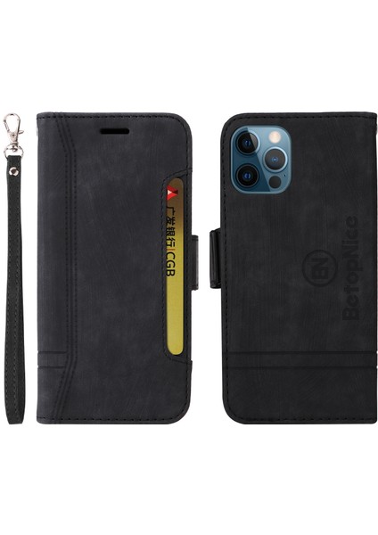 Apple iPhone 12 Pro Max Bilek Kayışlı Flip Cüzdan Telefon Kılıfı Pu Deri Kart Yuvası Kılıfı (Yurt Dışından)