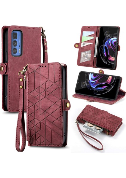 Motorola Edge 20 Pro Cüzdan Kılıf Kelebek Kabartmalı Pu Deri Kickstand Kart Yuvaları Flip Folyo Kapak (Yurt Dışından)