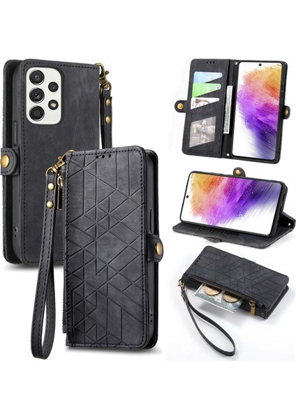 Samsung Galaxy A73 5g Cüzdan Kılıf Kelebek Kabartmalı Pu Deri Kickstand Kart Yuvaları Flip Folyo Kapak (Yurt Dışından)