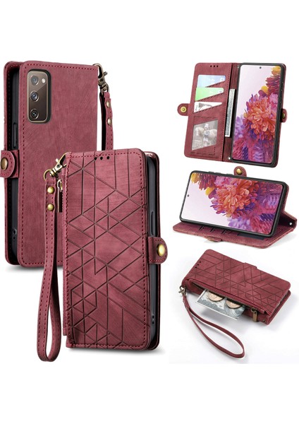 Samsung Galaxy S20 Fe Cüzdan Kılıf Kelebek Kabartmalı Pu Deri Kickstand Kart Yuvaları Flip Folyo Kapak (Yurt Dışından)
