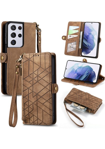 Samsung Galaxy S21 Ultra Cüzdan Kılıf Kelebek Kabartmalı Pu Deri Kickstand Kart Yuvaları Flip Folyo Kapak (Yurt Dışından)