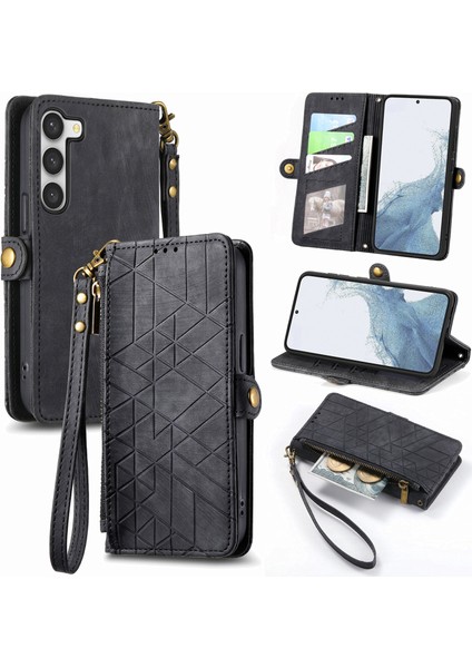 Samsung Galaxy S23 Plus Cüzdan Kılıf Kelebek Kabartmalı Pu Deri Kickstand Kart Yuvaları Flip Folyo Kapak (Yurt Dışından)