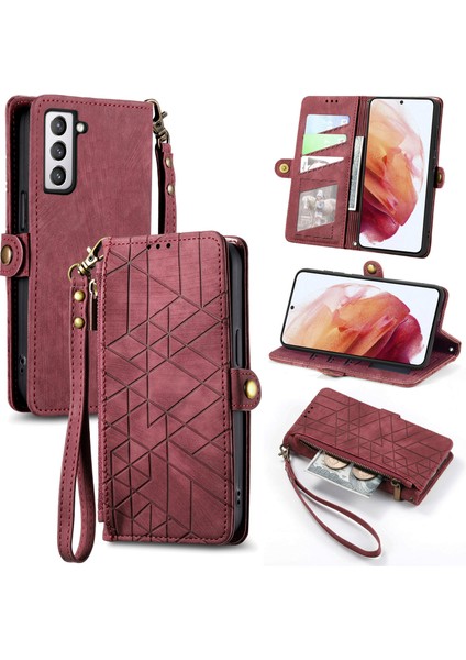 Samsung Galaxy S21 Fe Cüzdan Kılıf Kelebek Kabartmalı Pu Deri Kickstand Kart Yuvaları Flip Folyo Kapak (Yurt Dışından)