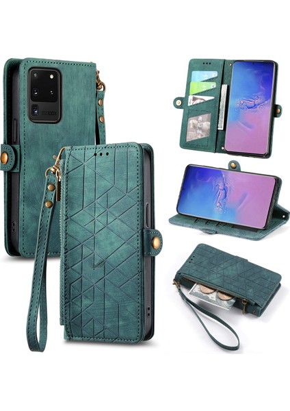 Samsung Galaxy S20 Ultra Cüzdan Kılıf Kelebek Kabartmalı Pu Deri Kickstand Kart Yuvaları Flip Folyo Kapak (Yurt Dışından)