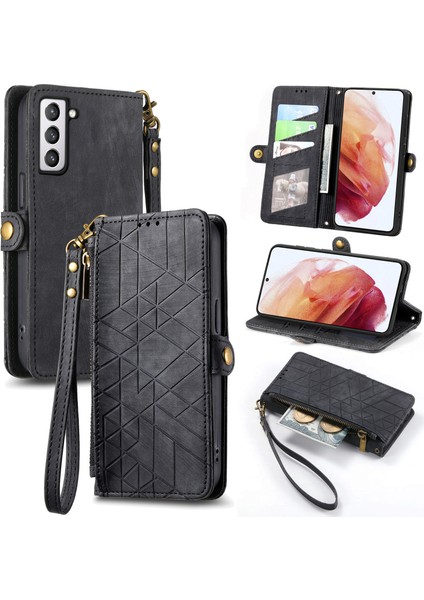 Samsung Galaxy S21 Cüzdan Kılıf Kelebek Kabartmalı Pu Deri Kickstand Kart Yuvaları Flip Folyo Kapak (Yurt Dışından)